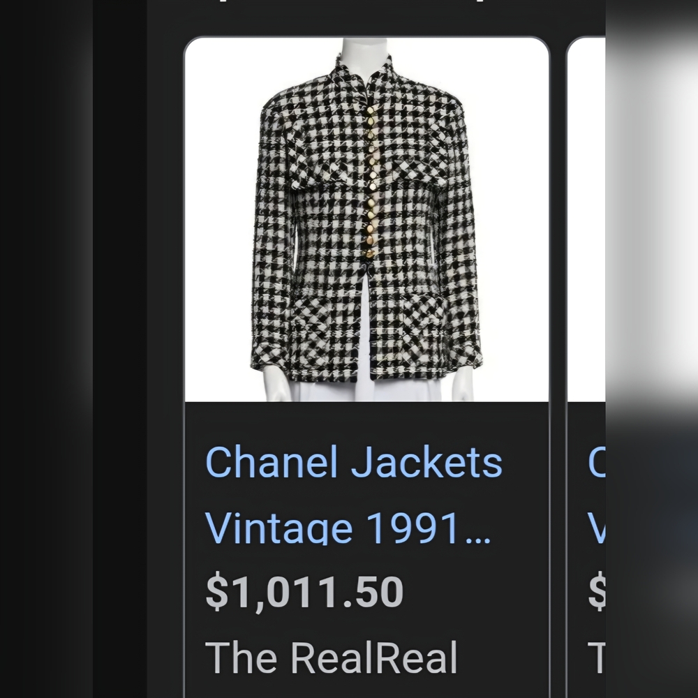 Authentic CHANEL Navy and Cream Houndstooth Jacket Fall 1991 34 0 2 XS - Picture 10 of 16